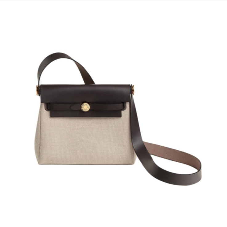 全新未使用 Hermes/爱马仕 小花黑黑 Herbag Zip 20 浅米色包 