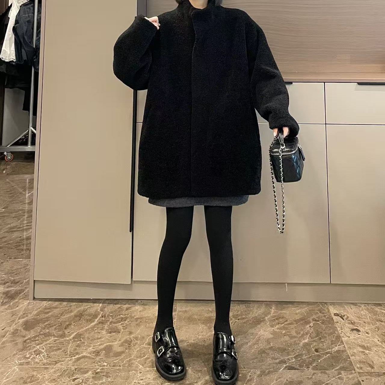 米可/MK-3397ZJ【皮毛一体羊羔毛立领外套】时尚休闲春季新款外套