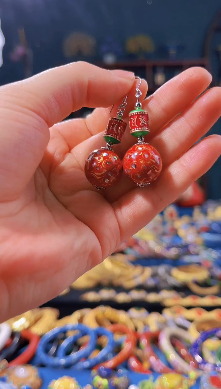 【闪购商品】非遗绝技 犀皮漆耳环 红