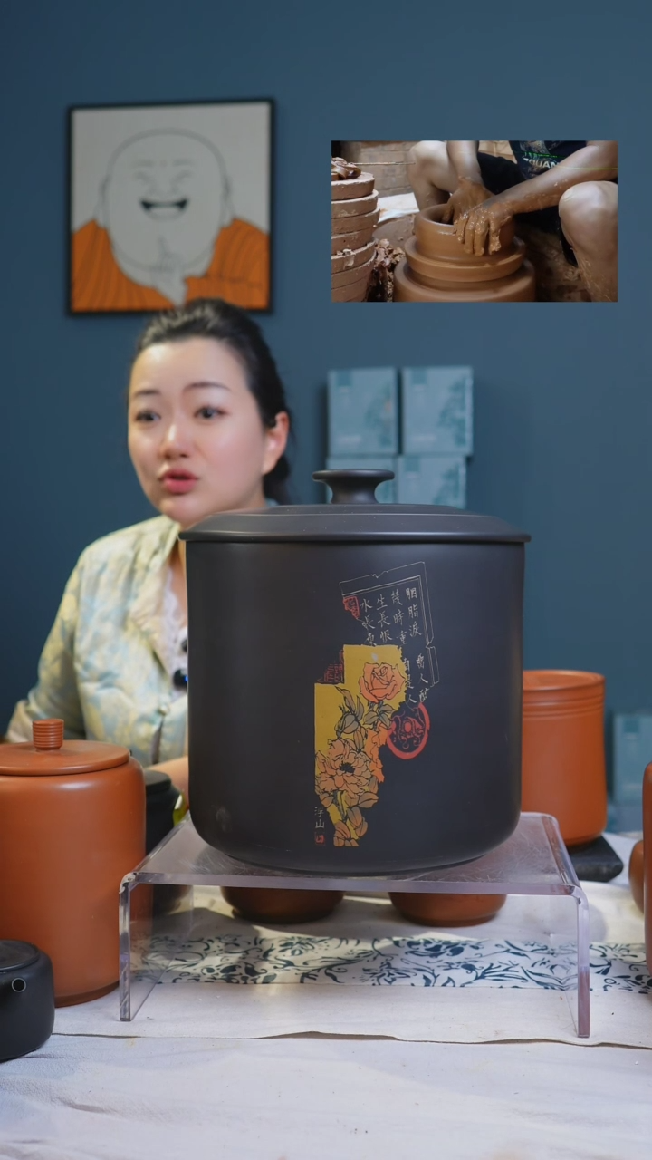 【闪购商品】建水紫陶全手工茶叶罐7-9饼阴刻阳填（花纹可选）