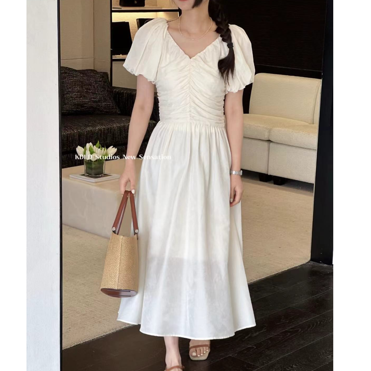 09296法式V领连衣裙