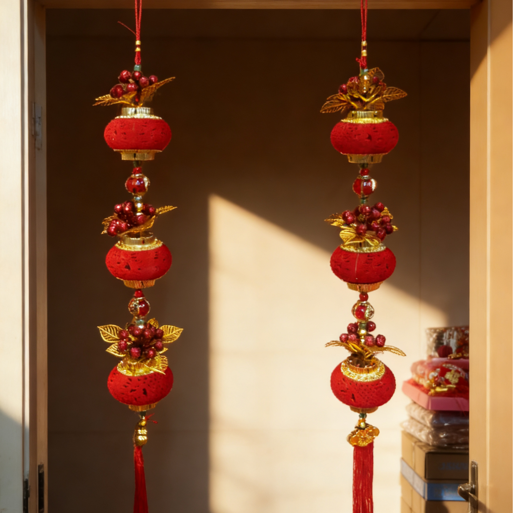 福满一对装春节小灯笼串挂饰小红连串灯笼装饰户外喜庆结婚庆挂件