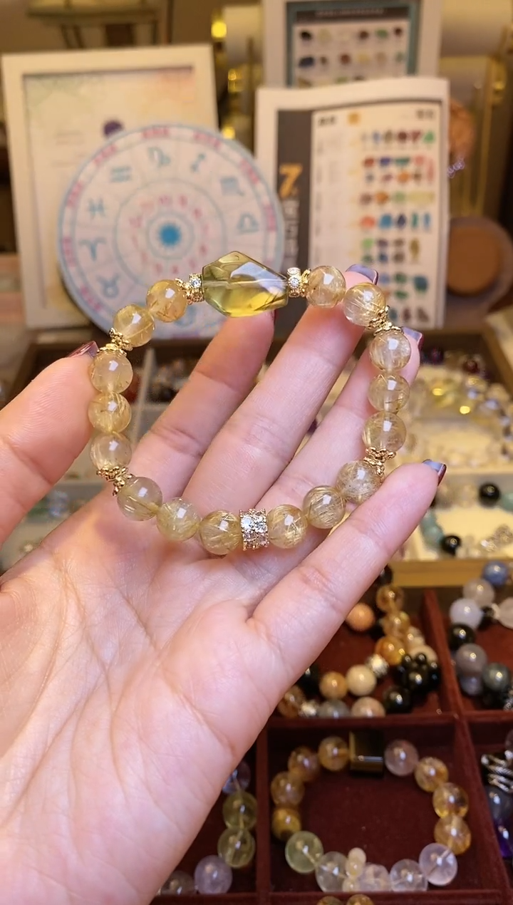 【闪购商品】水晶手串未镶嵌天然水晶手串（9mm金发）