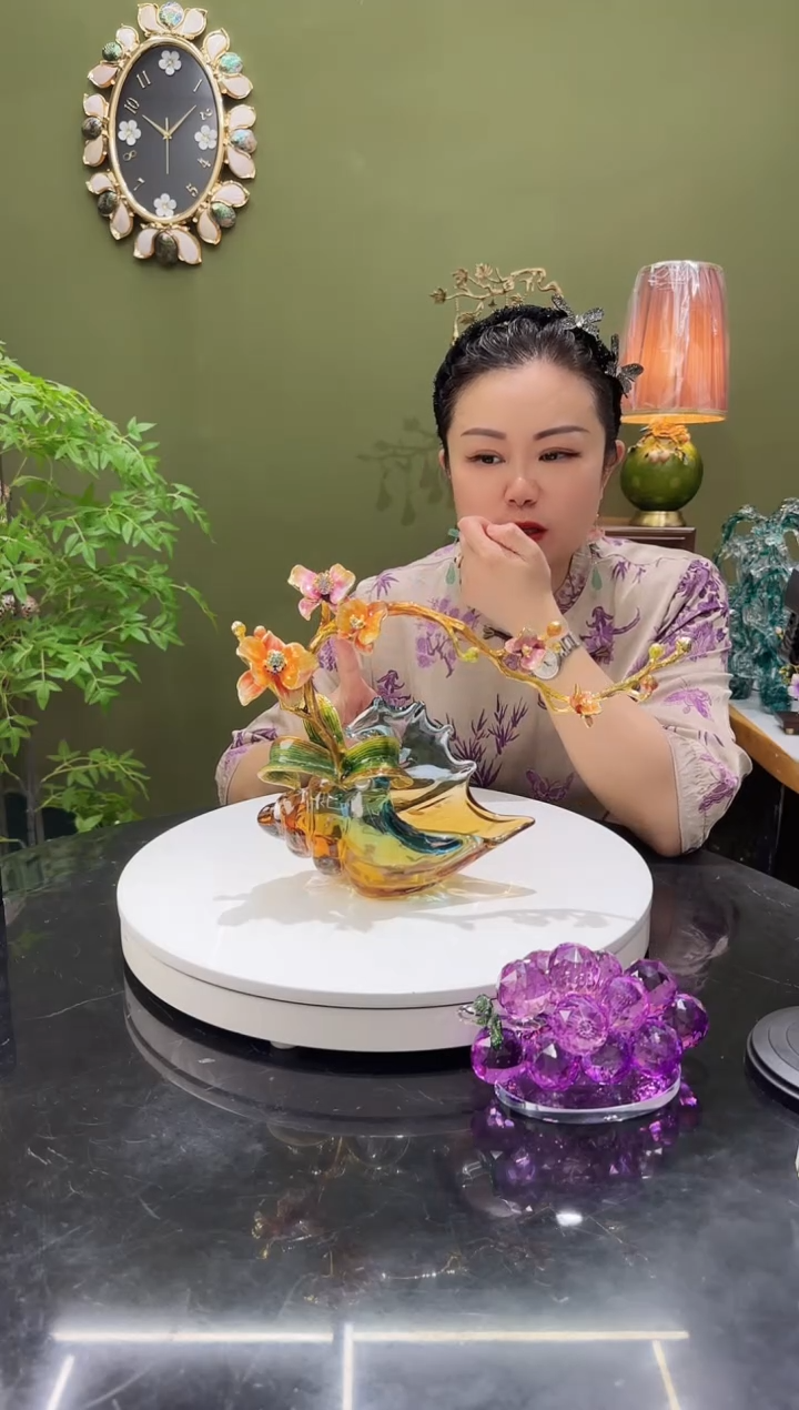 琉璃珐琅彩  螺生花摆件