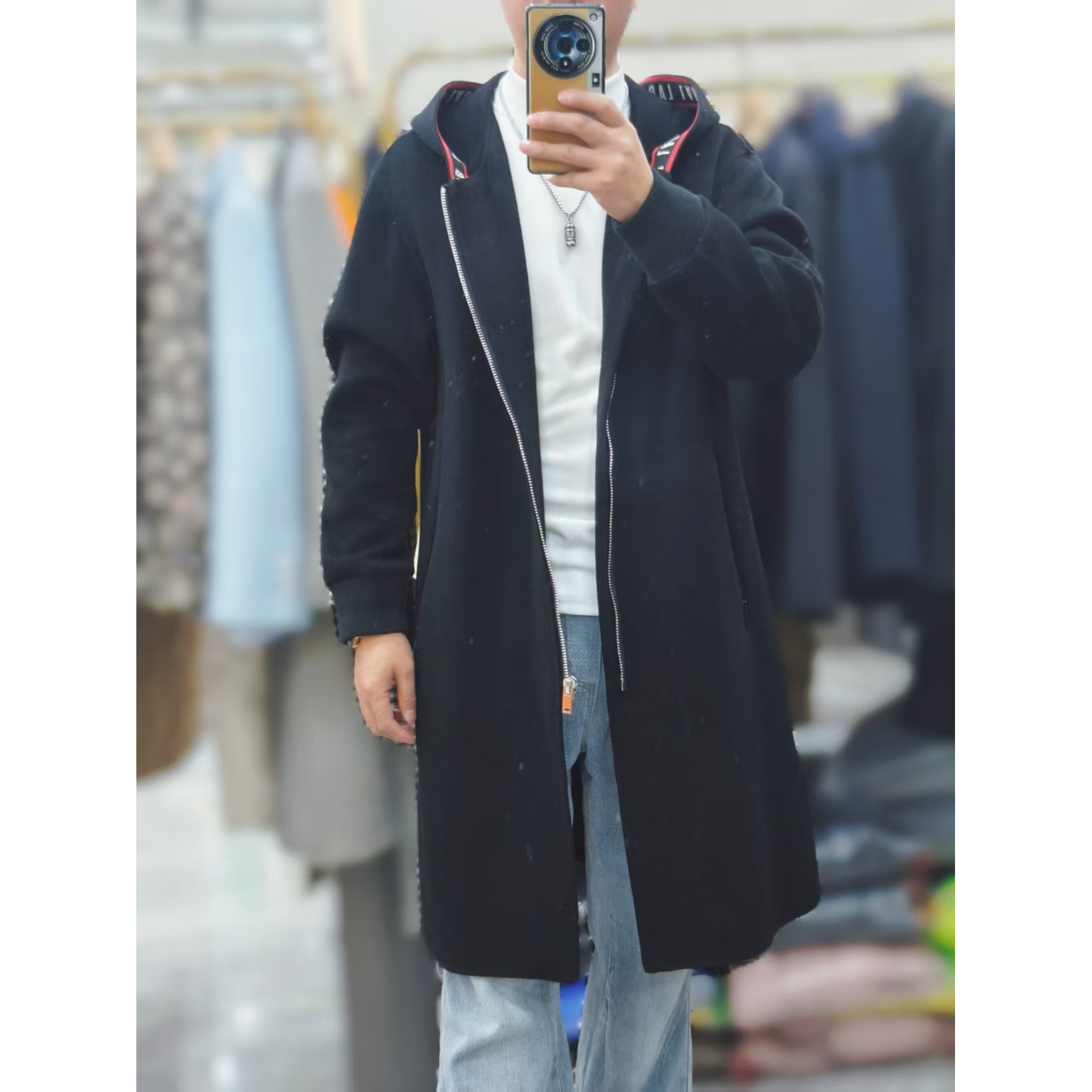 时尚连帽休闲款宽松秋冬潮流休闲韩版双面羊毛大衣