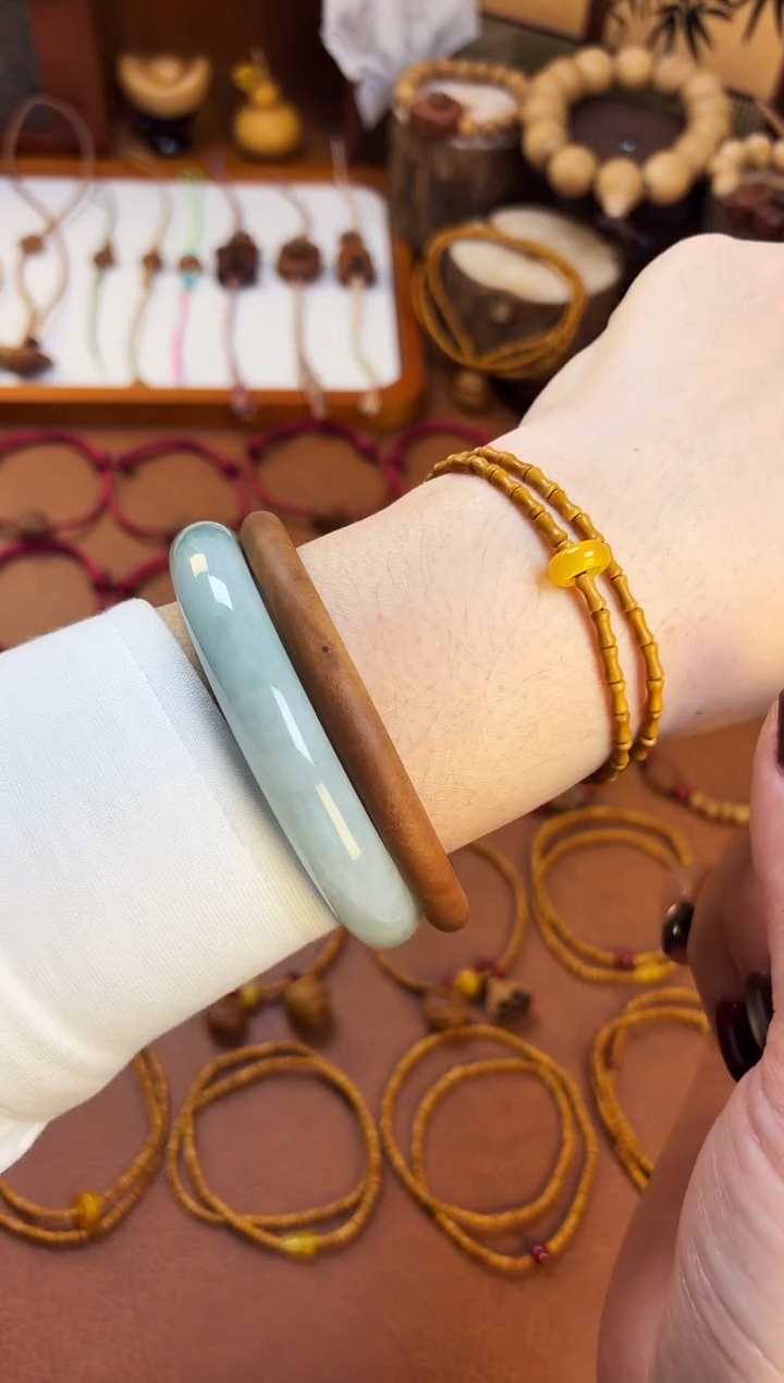 手串桃核竹节双圈黄跑环