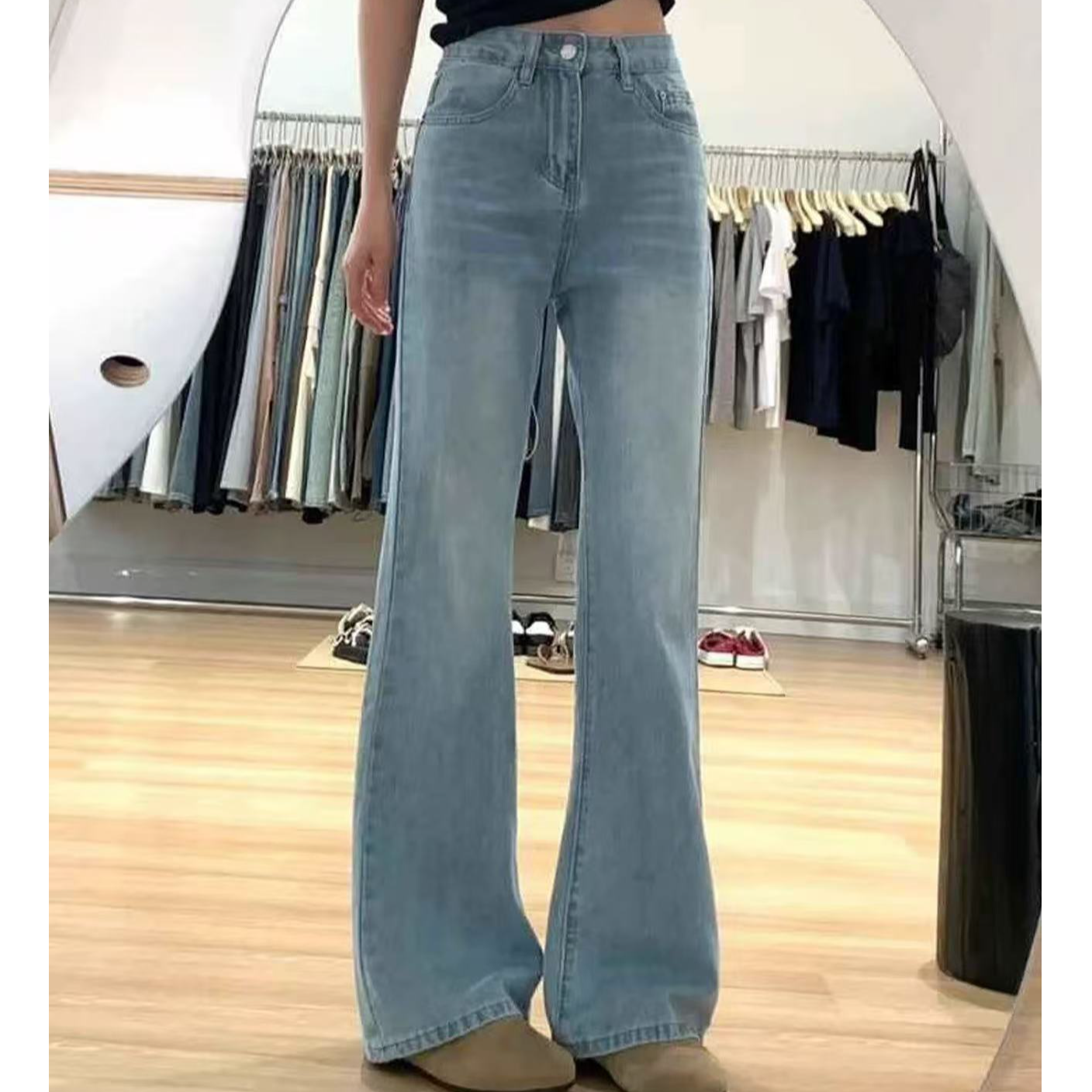 加绒加厚牛仔裤女冬季新款高腰显瘦时尚减龄喇叭裤#5918