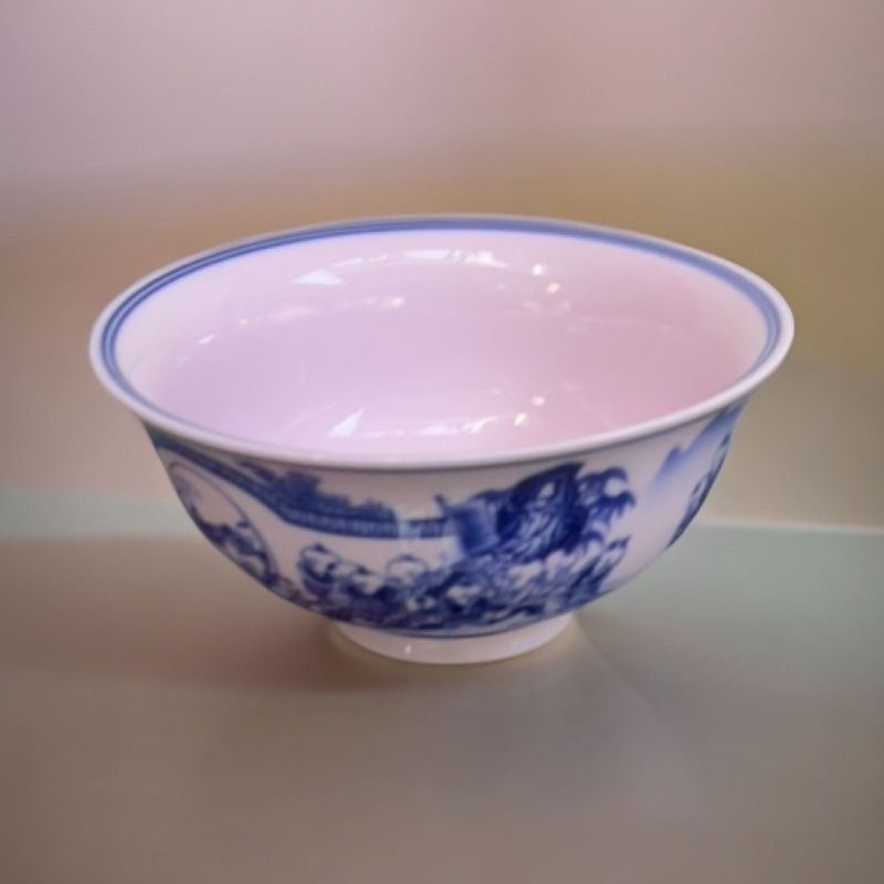 景德镇陶瓷红稀土青花百子图5寸米饭碗