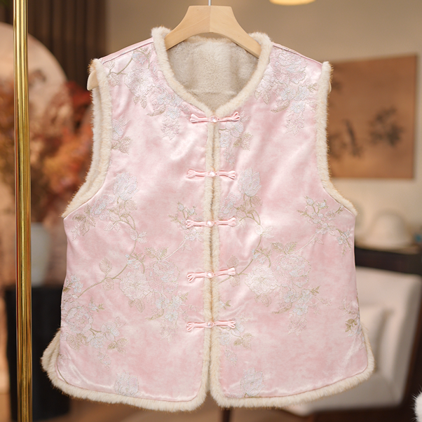 【百花争艳-加绒双面马甲】冬季国风款加绒加厚双面穿马甲6937