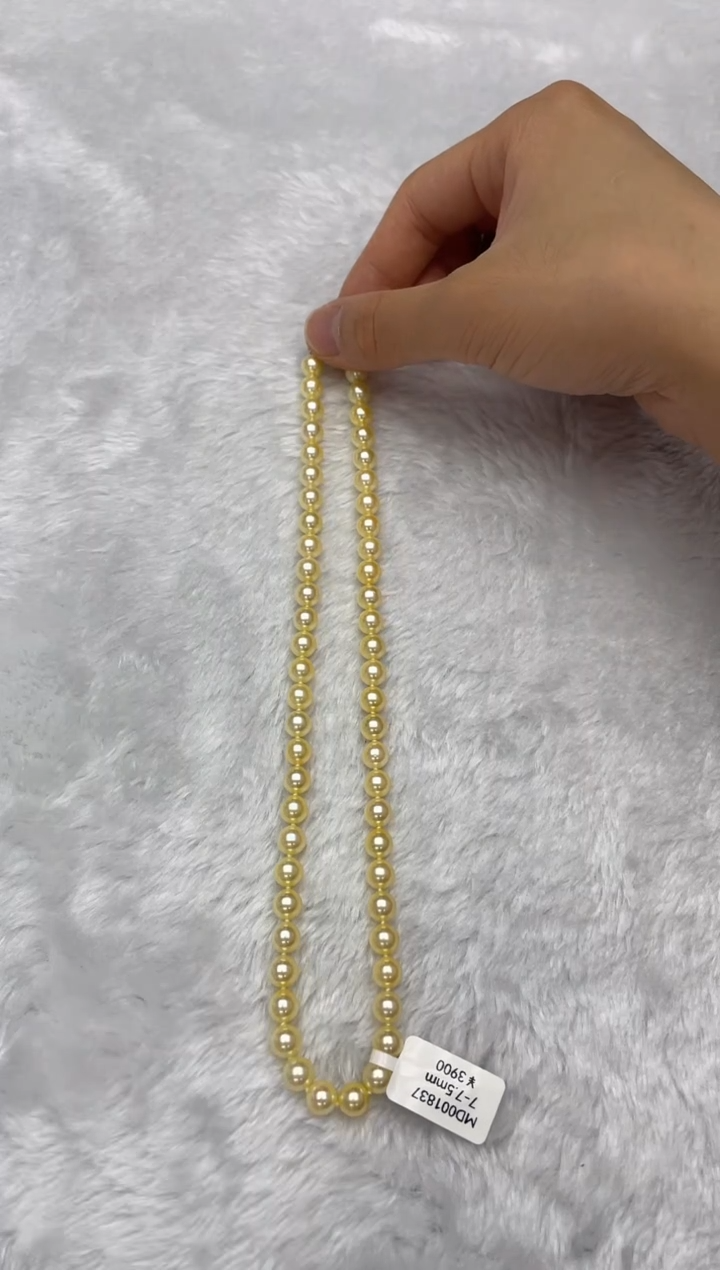 海水珍珠银S925镶嵌项链AK羽皇金7-7.5mm