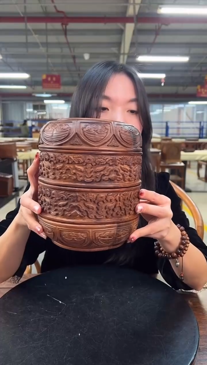 木DZ1209-P7MK-蝉纹三层盒（拍）