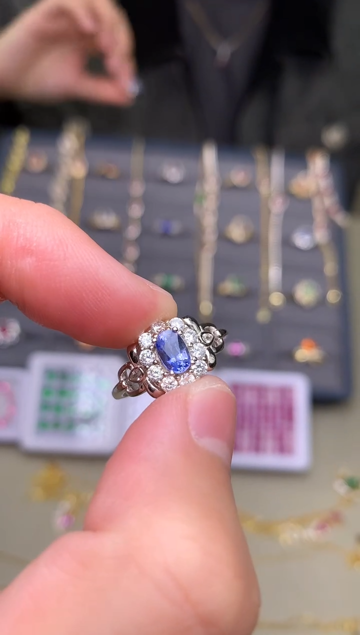 戒指蓝宝石银S925镶嵌戒指