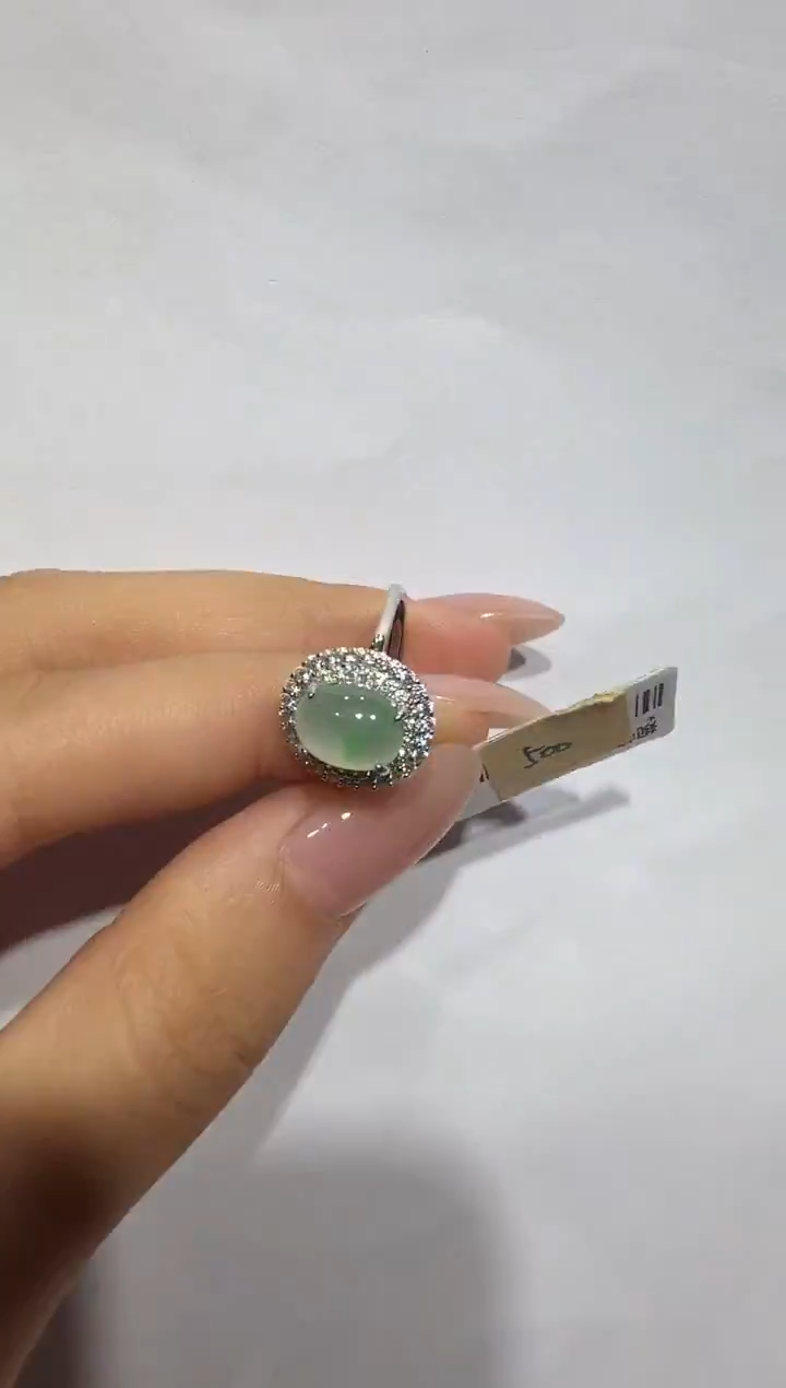 银S925镶嵌戒指翡翠925银镶翡翠戒指镶嵌86
