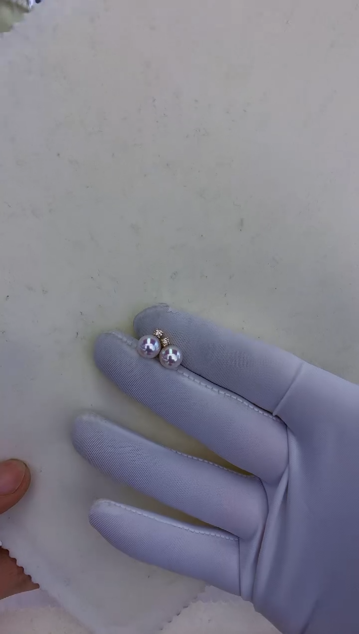 【岛主珍珠】海水akoya珍珠7-7.5mm钻石18K金王妃耳钉