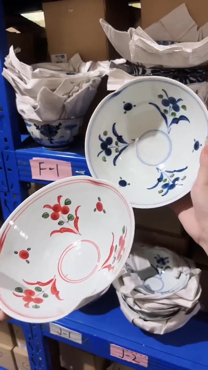 陶瓷【2件套】日本进口一诚陶苑手绘万历大面碗18.3cm