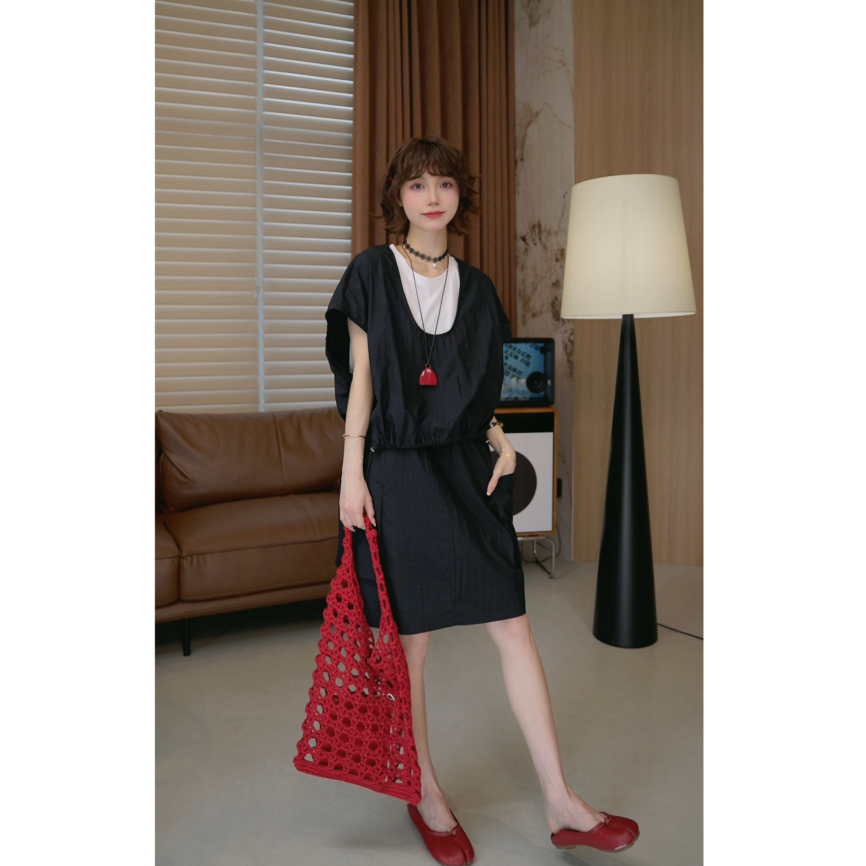 6.10【薇薇绮】夏季新款时尚显瘦抽绳假两件拼接连衣裙 D764