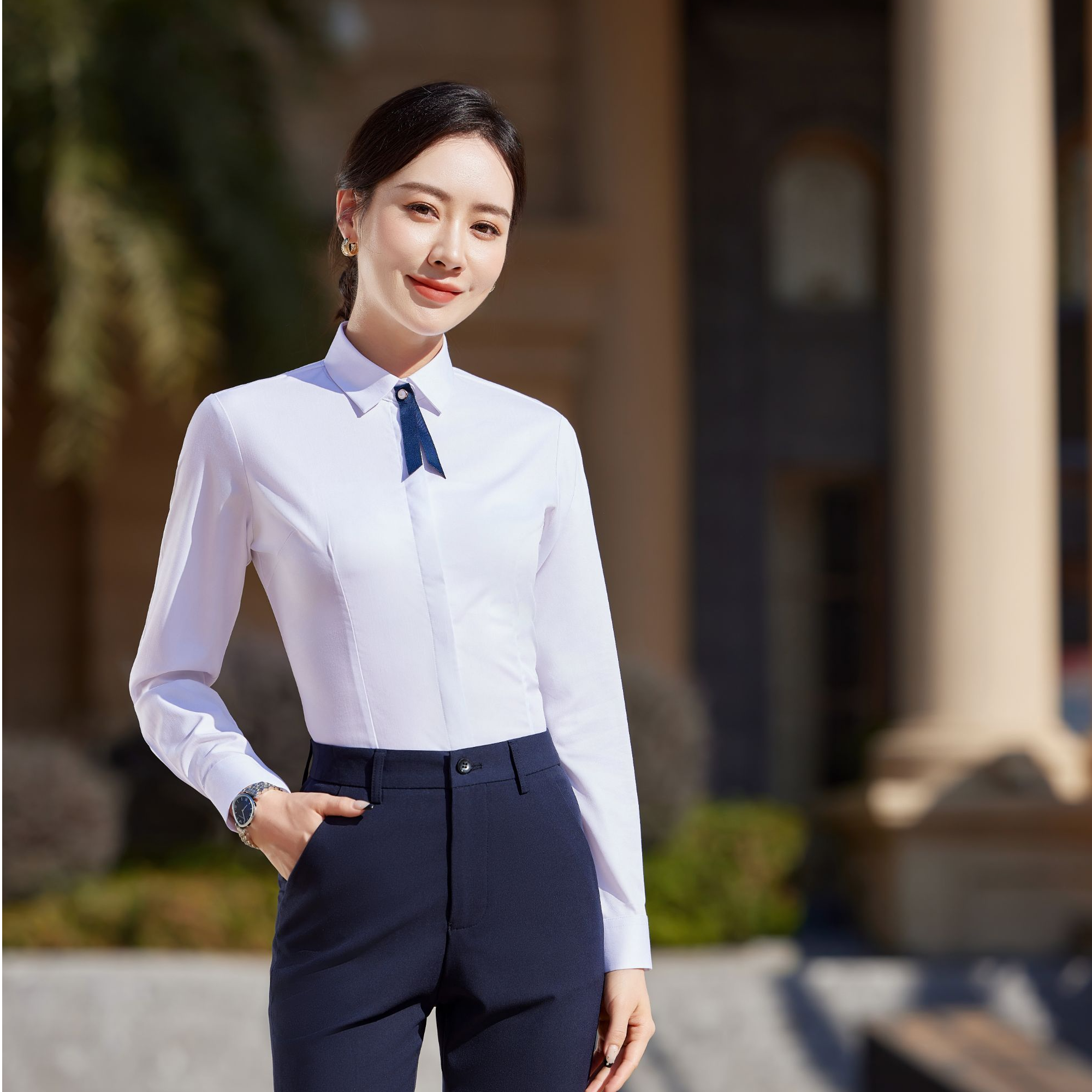 白衬衫女气质修身职业装套装商务正装长袖衬衣工作服