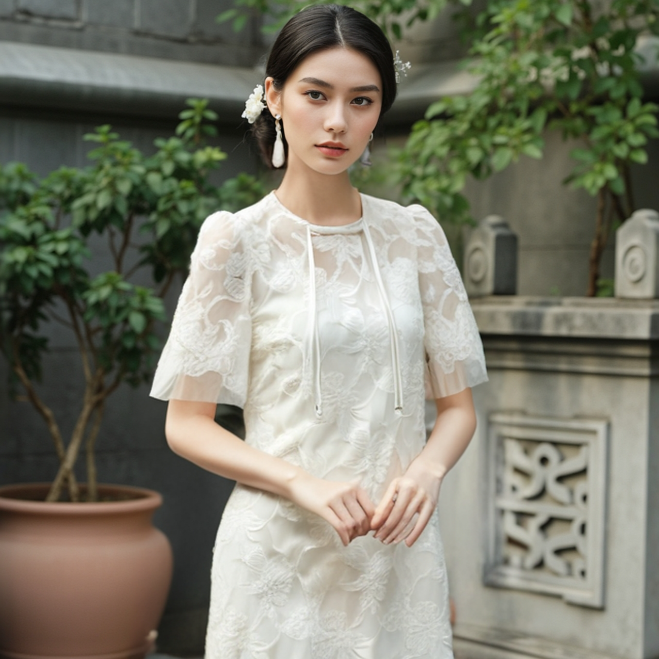 Y24027复古法式夏季礼服裙女晚会酒宴中式改良旗袍优雅蕾丝连衣裙