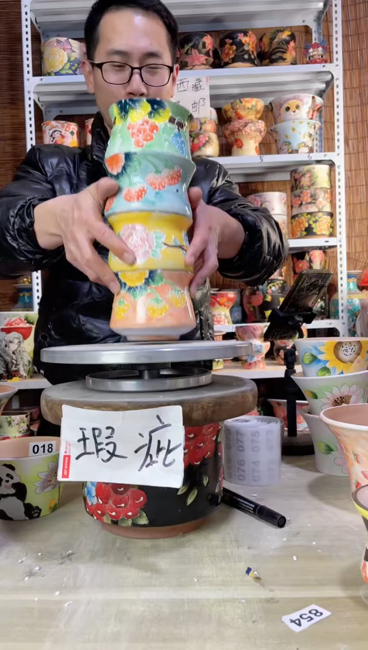 【闪购商品】摆件066陶花岛多肉陶瓷花盆罐——微瑕