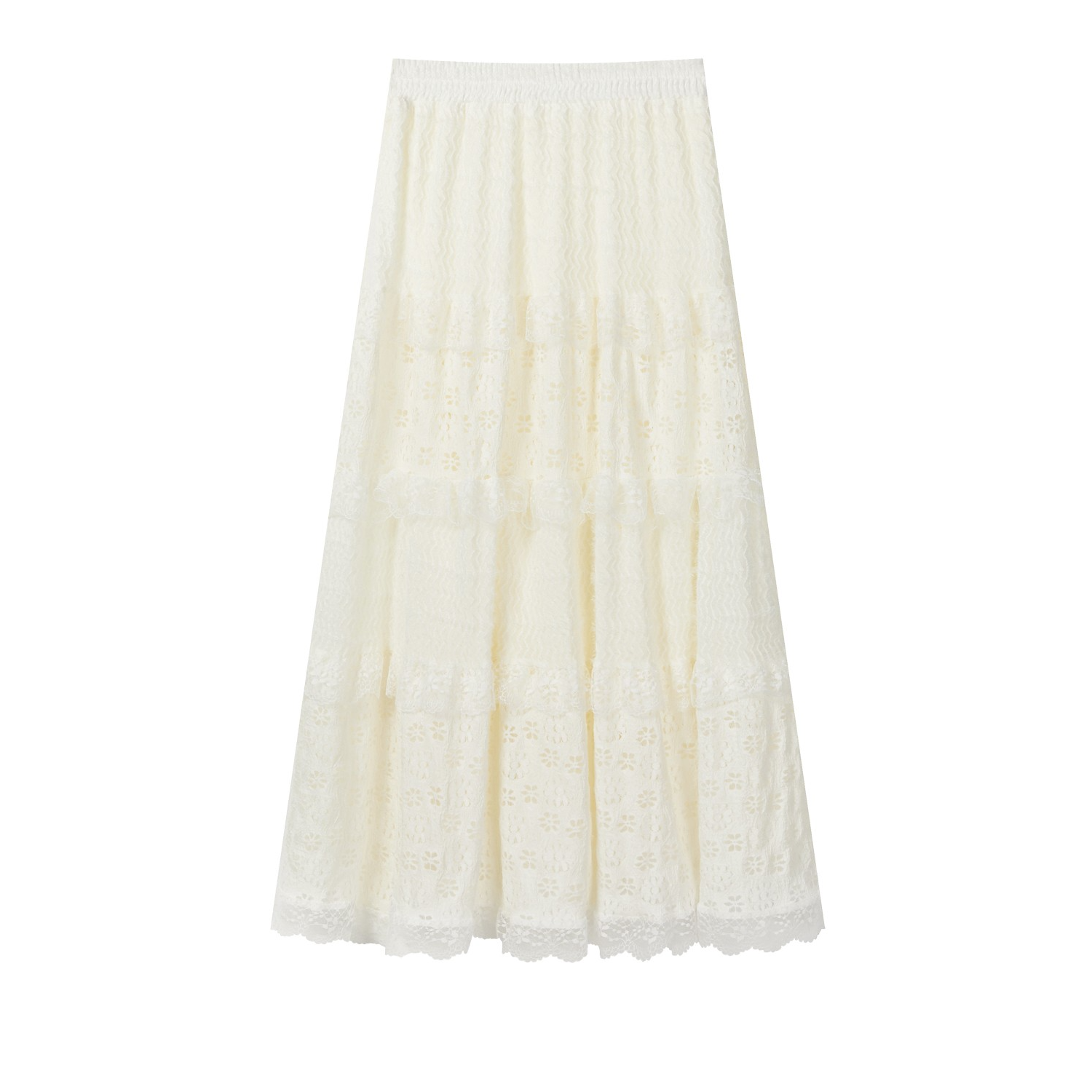 羊城故事-杏色蕾丝花边a字半身裙女冬季新款百搭显瘦长裙2812