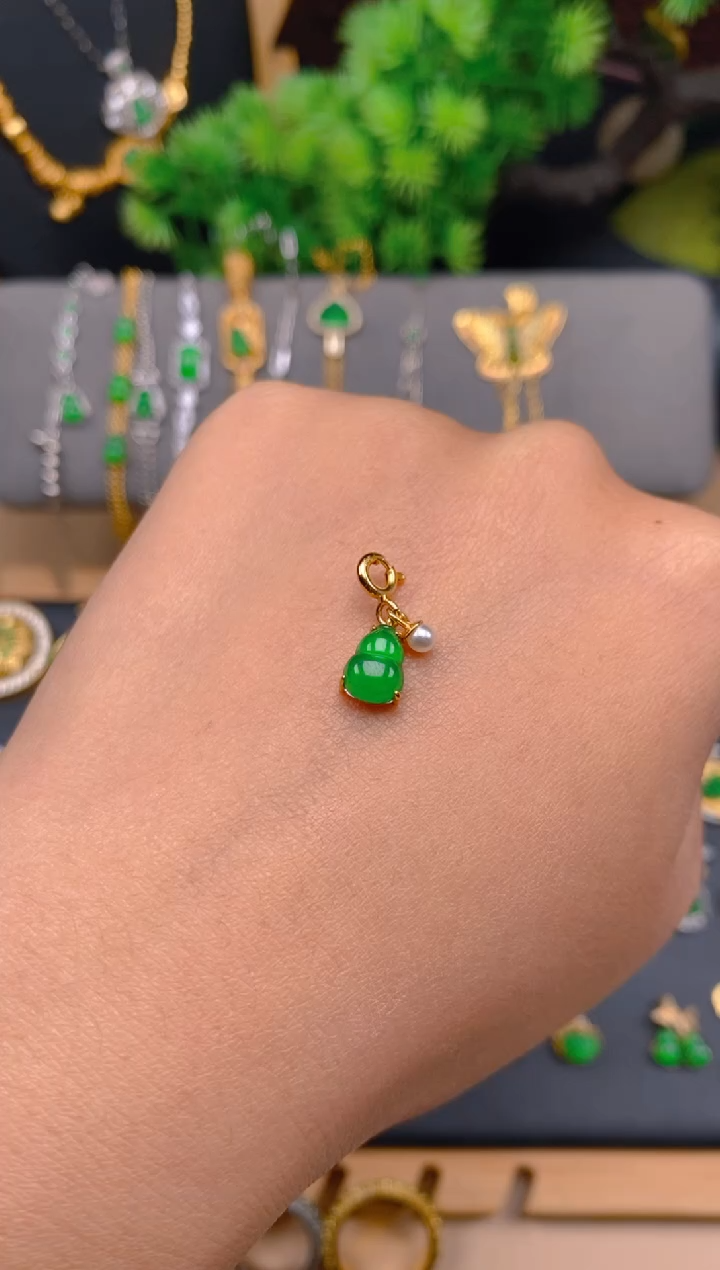 吊坠(不含链)银S925镶嵌翡翠葫芦万能扣