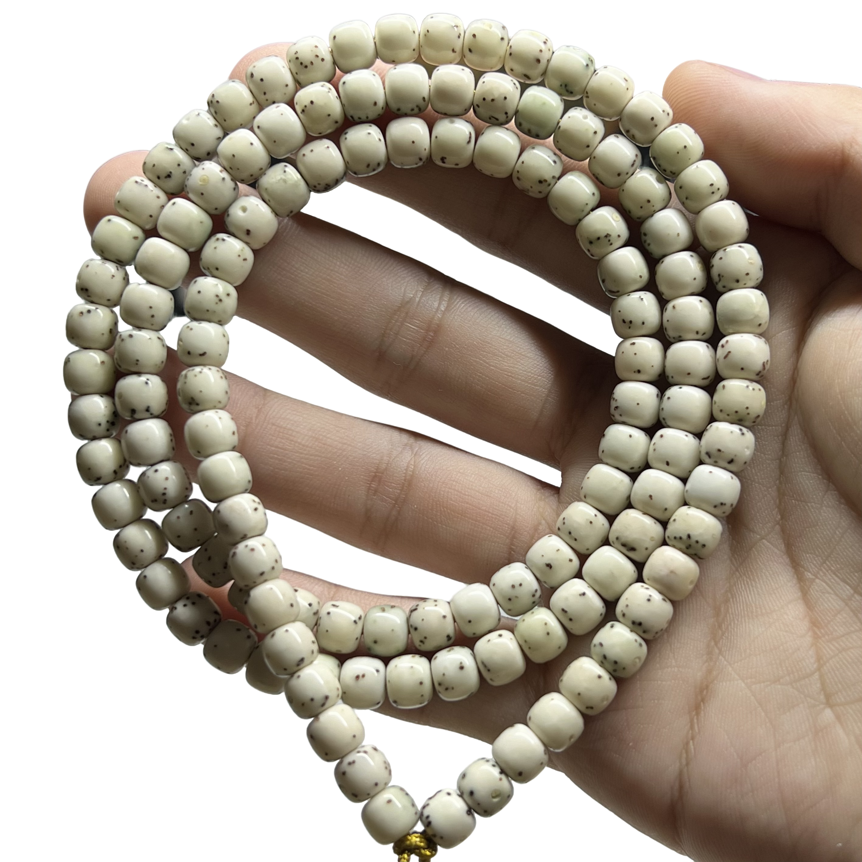 佛珠手串星月菩提海南料原生态石玉料7-6桶珠正月通体留白细星点