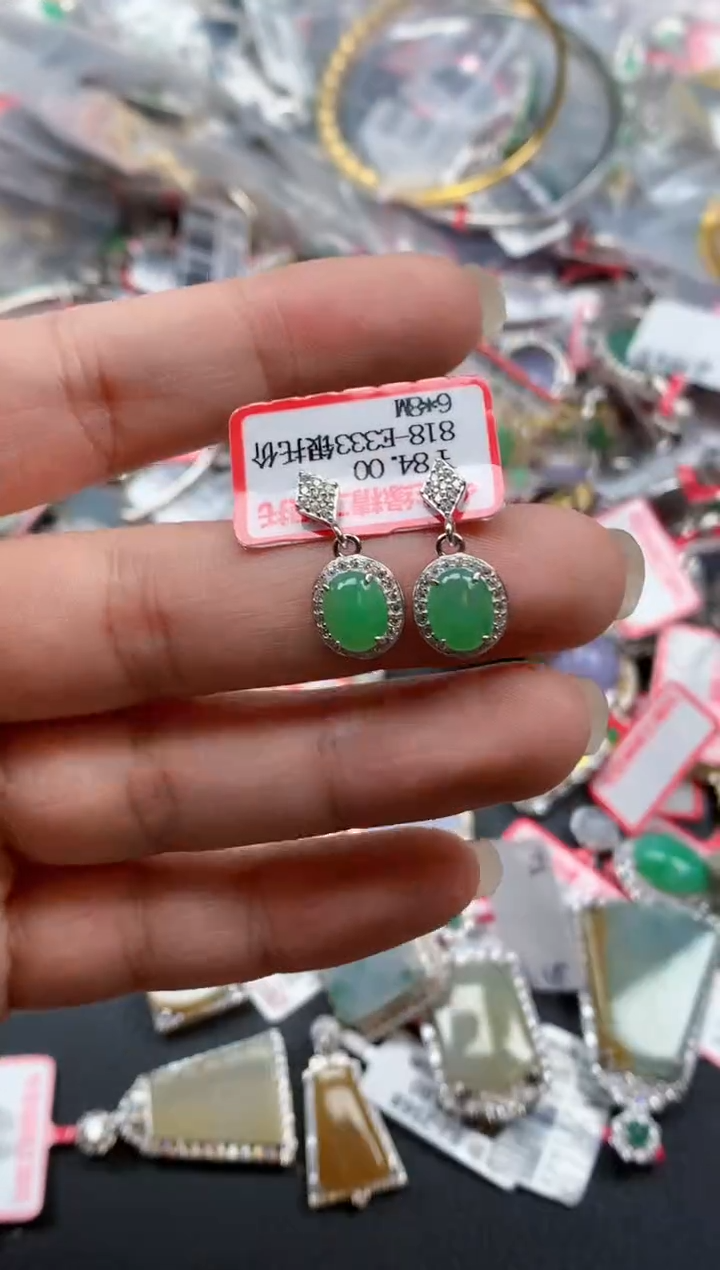 银S925镶嵌戒指翡翠天然A货缅甸翡翠