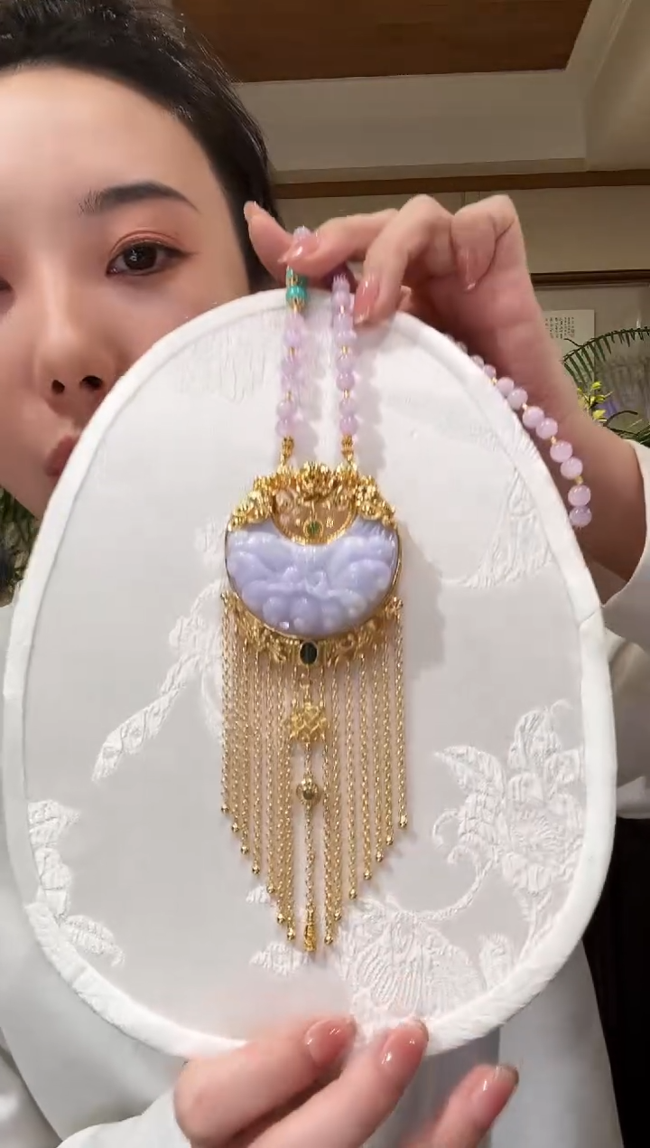 【闪购商品】翡翠颈饰银S925镀金镶嵌国风