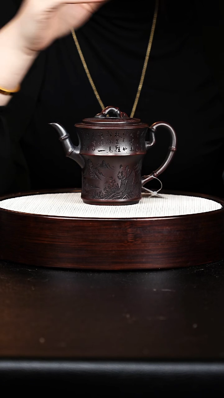 茶壶紫砂竹节壶 铁血红砂