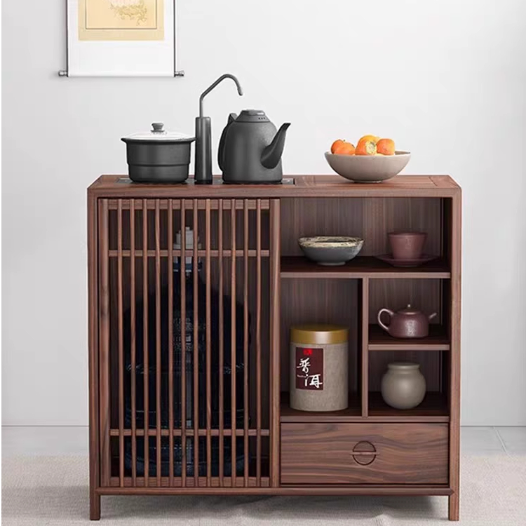 北美黑胡桃木茶水柜新中式北美黑胡桃木茶水柜宋氏美学实木烧水柜