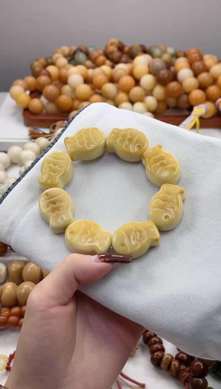 手串菩提根/象牙果象牙果风化鱼饼20*28mm手串