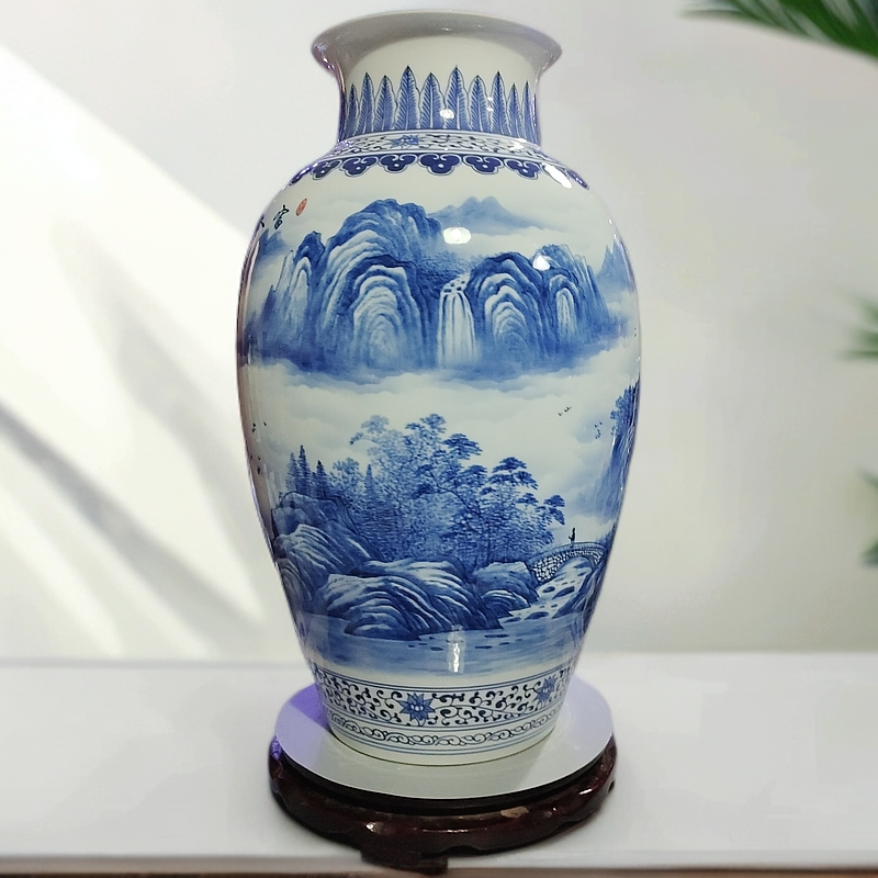 手绘陶瓷，老师作品青花山水（富春山居图）高度52宽度30