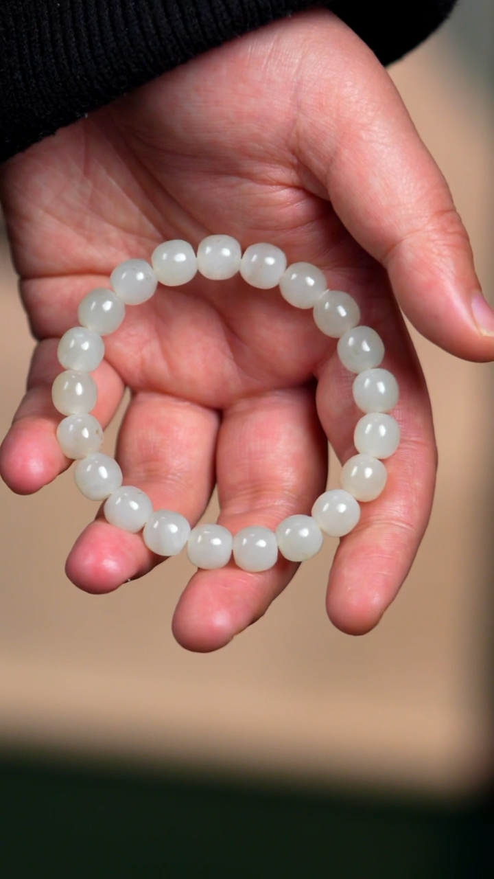 未镶嵌手链和田玉10mm戈壁白玉反油带草花