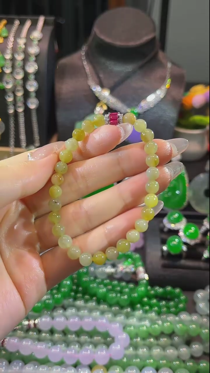 【闪购商品】翡翠手链18K金镶嵌手串