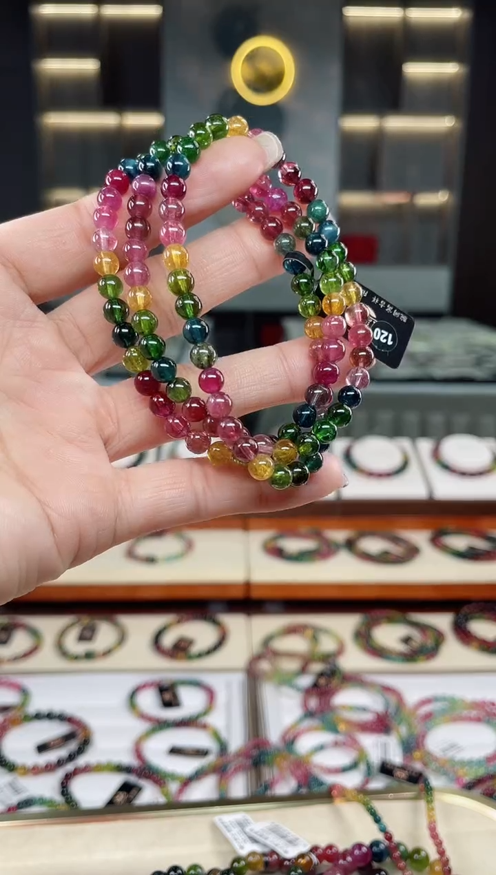 未镶嵌老矿碧玺三圈手串5mm+碧玺多样性发一条T