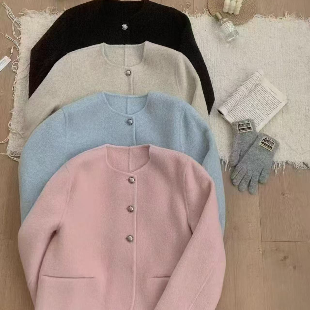 春秋羊毛羊绒外套短款