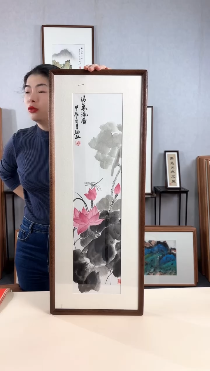 【闪购商品】国画手绘*荷花*28*72cm实木框