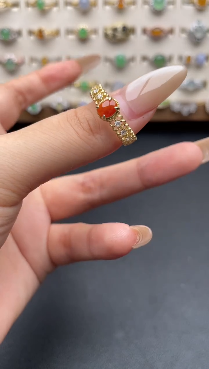 银S925镶嵌戒指翡翠一物一证一礼盒