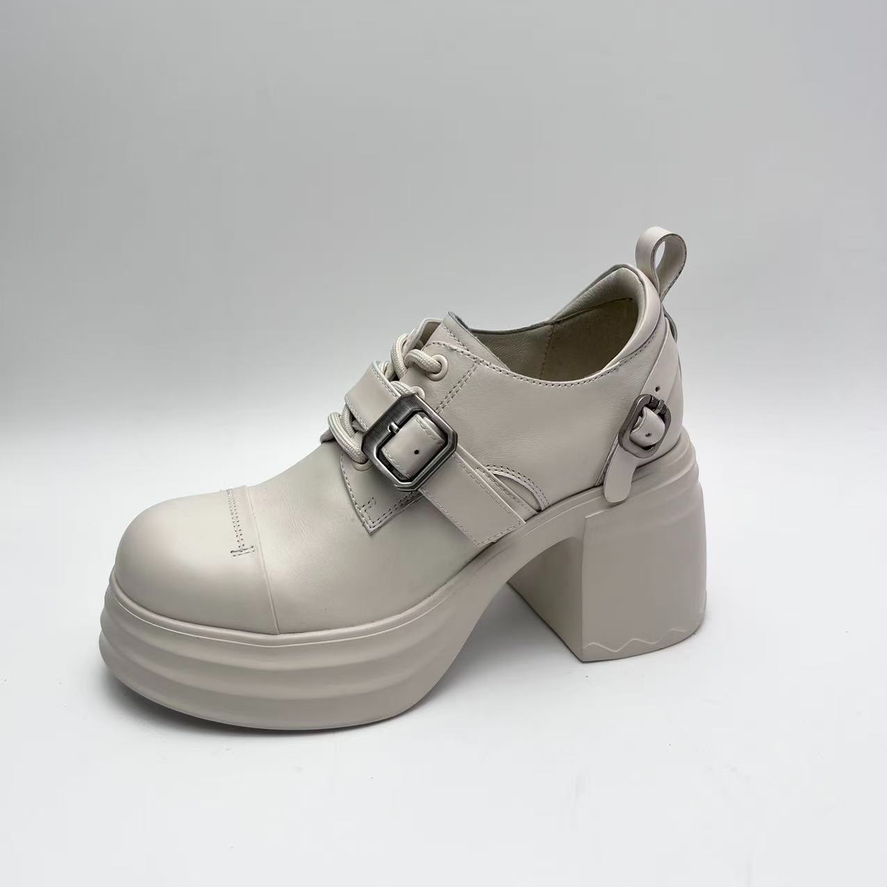 潮流风英伦风乐福鞋厚底浅口中跟圆头舒适薄款时尚单鞋广州真皮鞋