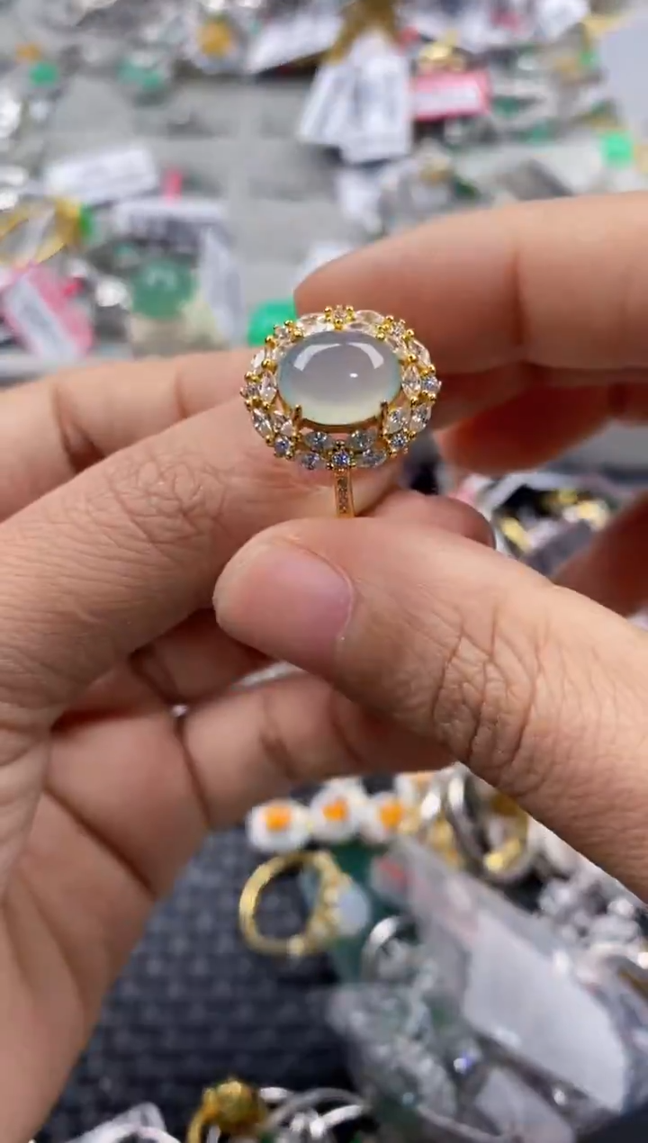 银S925镶嵌戒指翡翠999    1