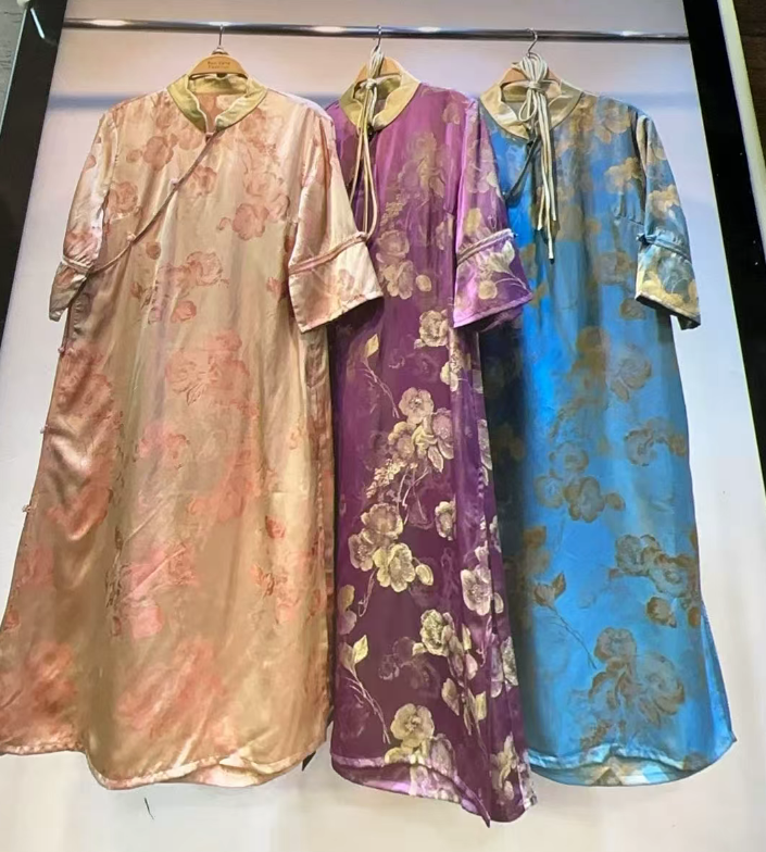 7397新款中式国风旗袍提花连衣裙轻奢高端显瘦穿搭宽松裙子上档次