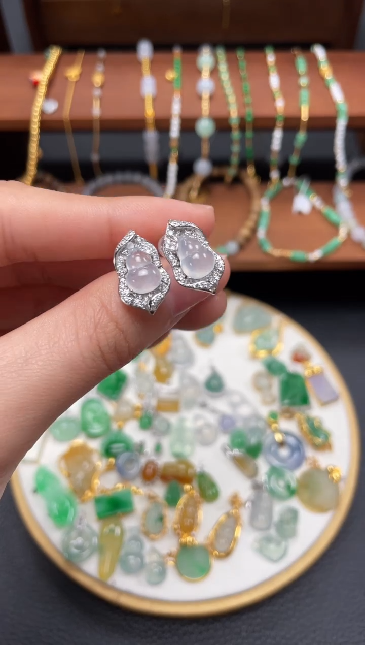 【闪购商品】翡翠耳钉银S925镶嵌2个  JK251