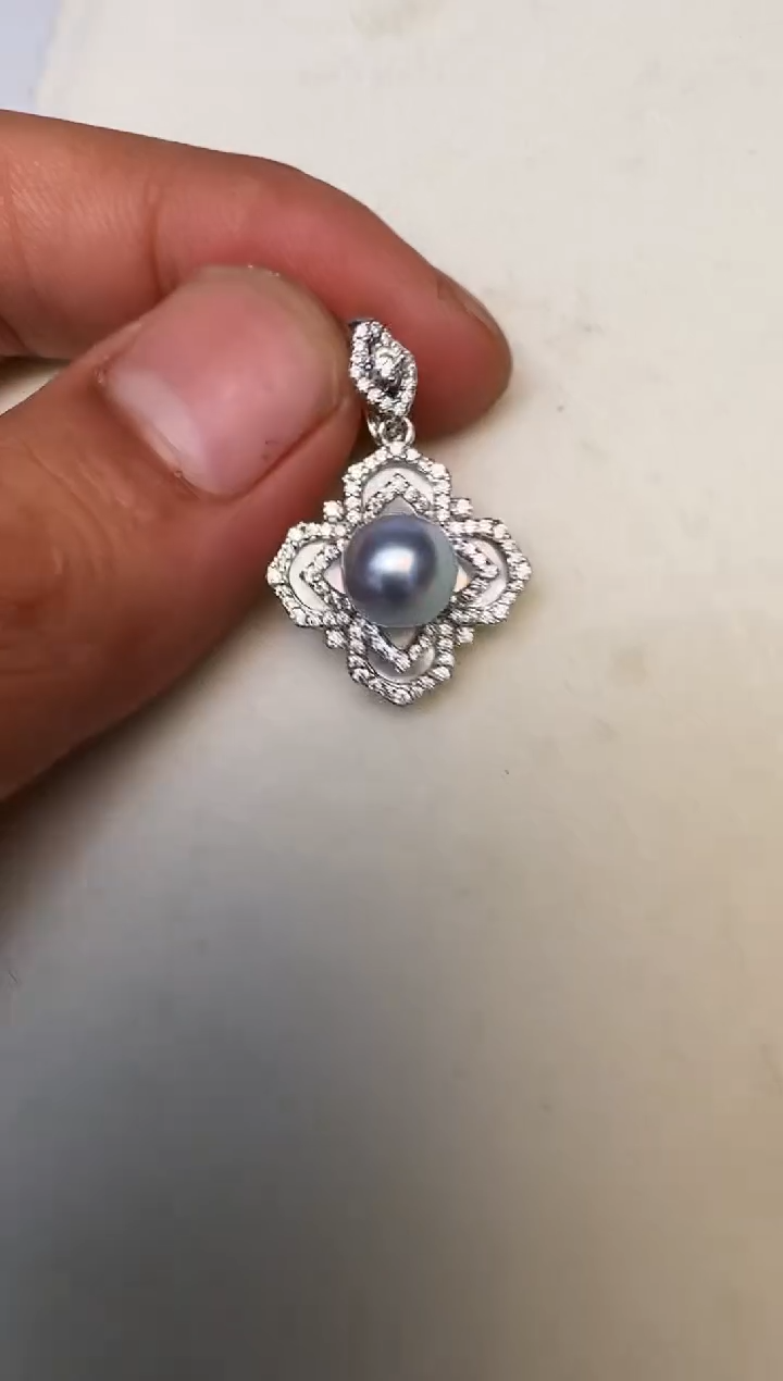 海水珍珠银S925镶嵌颈饰吊坠