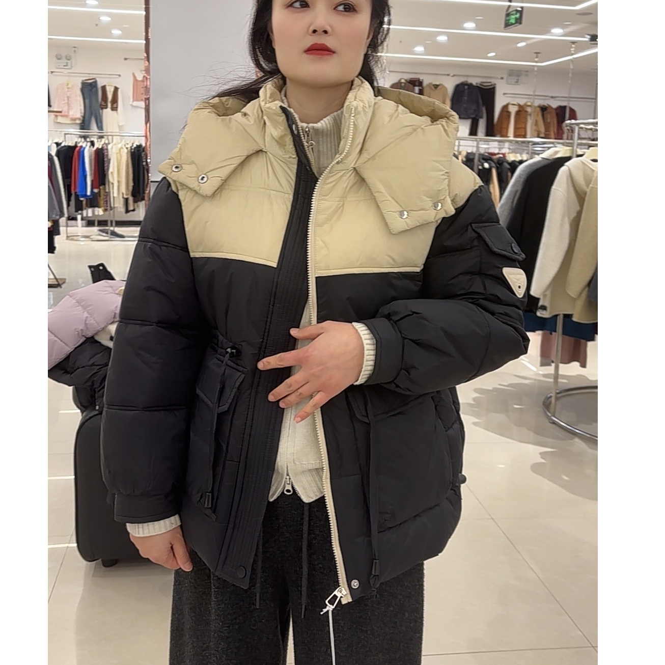 常规中长款连帽保暖百搭韩版时尚拼接假两件秋冬加厚