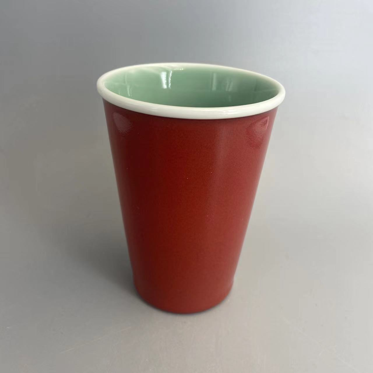 古古景德镇瓷器溯源行外祭红内翠青可乐杯220cc  rht00039