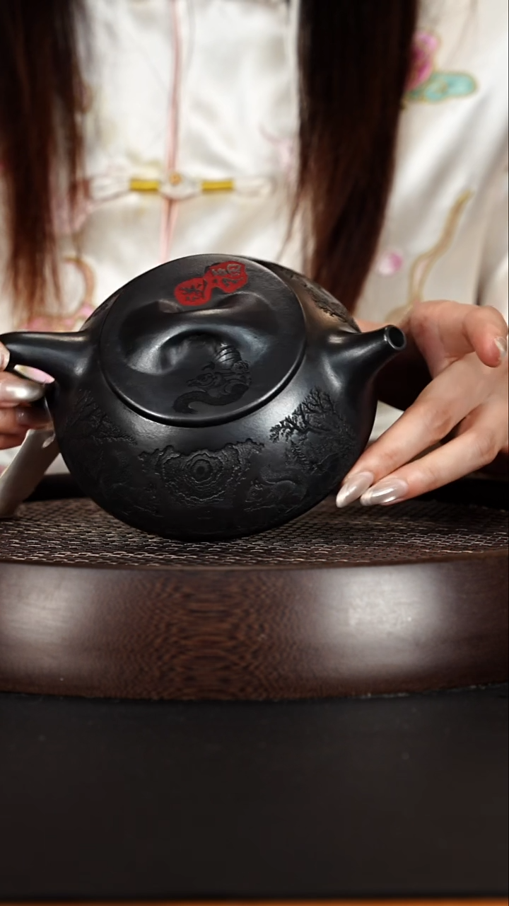 茶壶紫砂宜兴紫砂壶石黄泥料多子多福景舟石瓢320cc