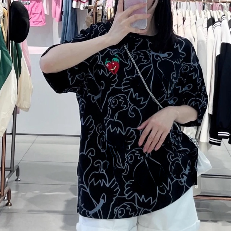 【0695】辣椒T印花短袖极简风圆领宽松型T恤套头长袖时尚夏季