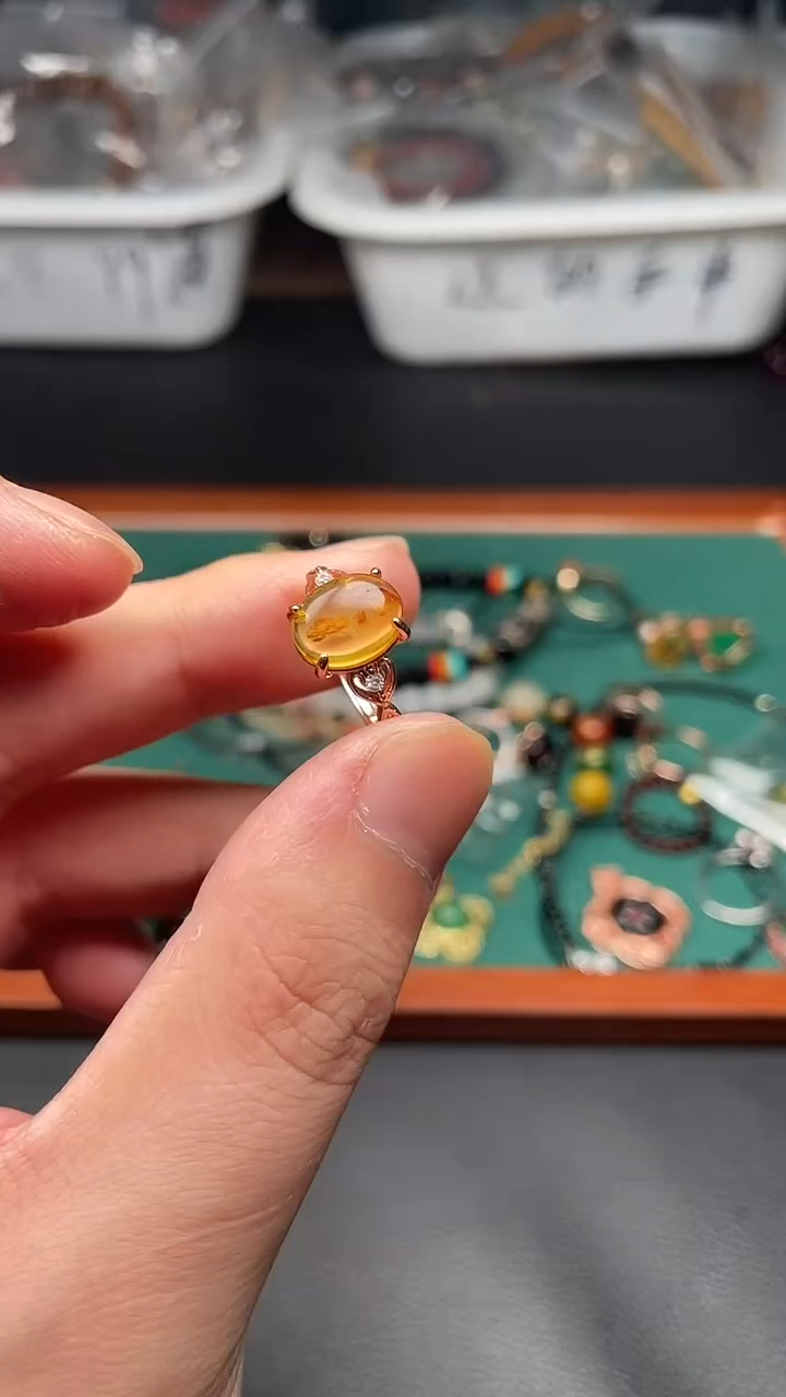 琥珀未镶嵌戒指多样性发货拍一发一