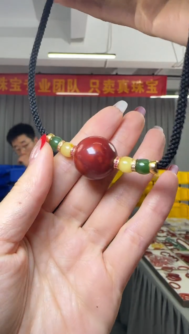 【闪购商品】南红玛瑙项链银S925镶嵌圆珠约21mm+单珠项链