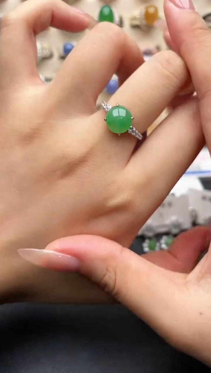 银S925镶嵌戒指翡翠一物一证一礼盒